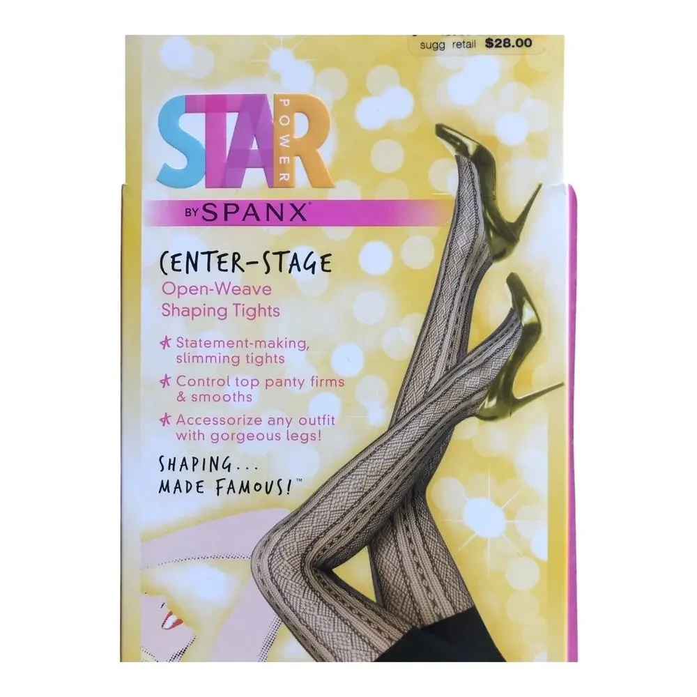 SPANX Star Power Center Stage Double Diamond Stripe Shaping Tights Black Size C